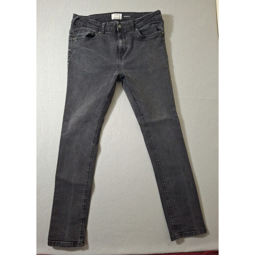 Bershka Jeans Men's 36x31 Black Denim Skinny Fit Ankle